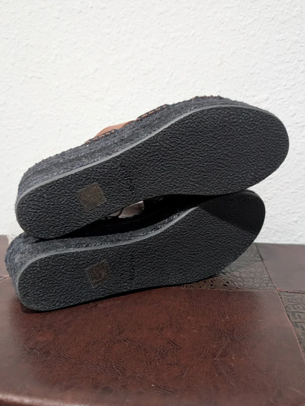 Vince Mahogany Leather Espadrille Platform Wedge Slide Sandals - Size 9M